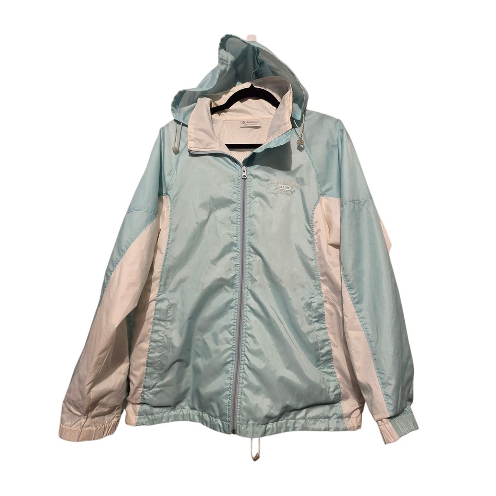 Vtg Landway Sailing Jacket Women LG Blue Mesh Lined Hood Kennibunkport Maine